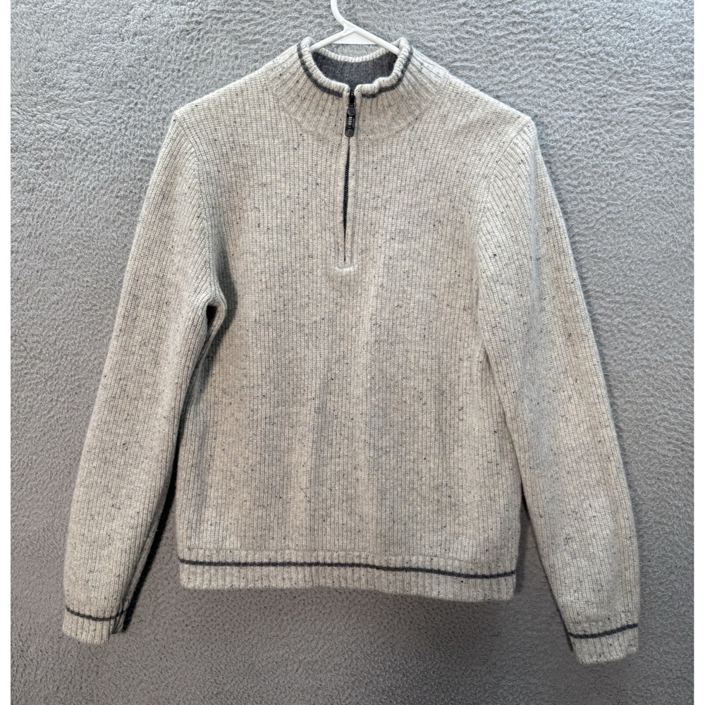 Robert Graham Sweater Adult Medium Gray 100% Wool Pullover 1/4 Zip Preppy Mens